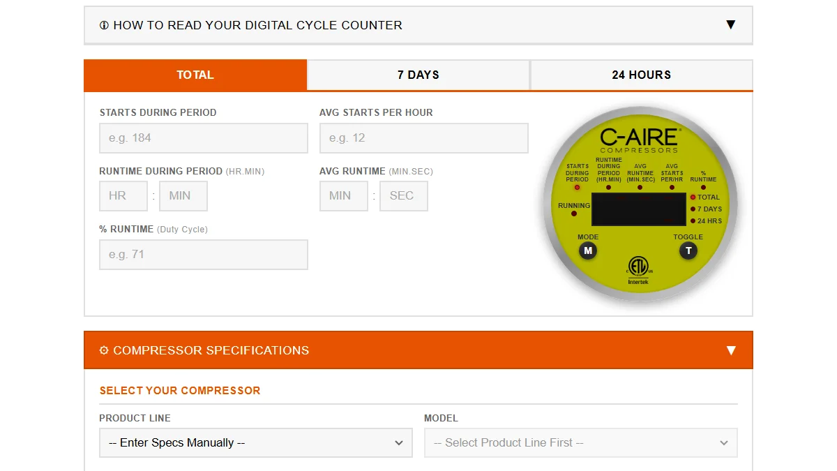 Screenshot of the Digital Cycle Counter Analysis interface.