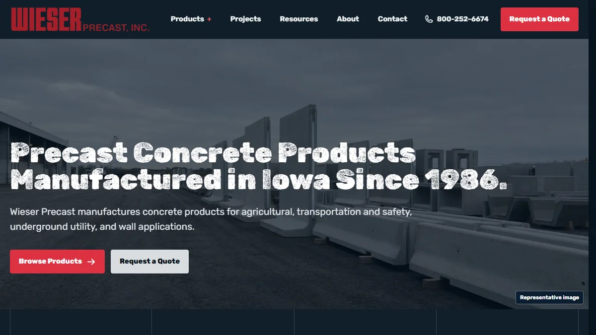 Homepage of the Wieser Precast website.